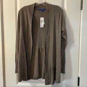 Women’s Taupe Open Cardigan Featuring Back Ribbing and Banded Gathering Size L